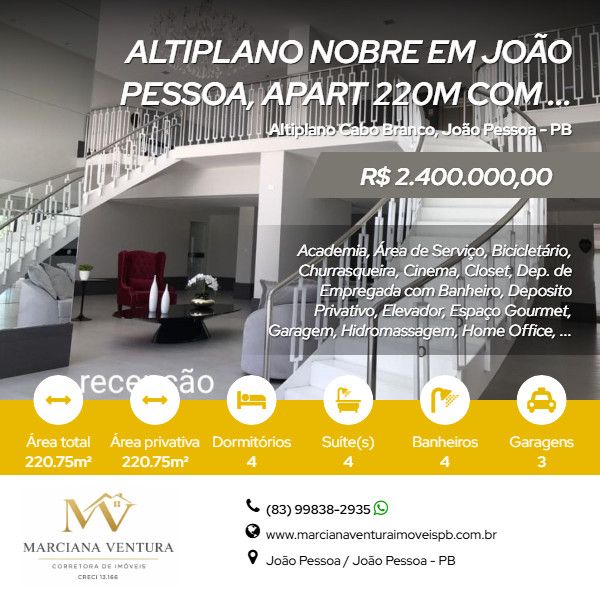 Apartamento Alto Padr�o - Venda - Altiplano Cabo Branco - Jo�o Pessoa - PB