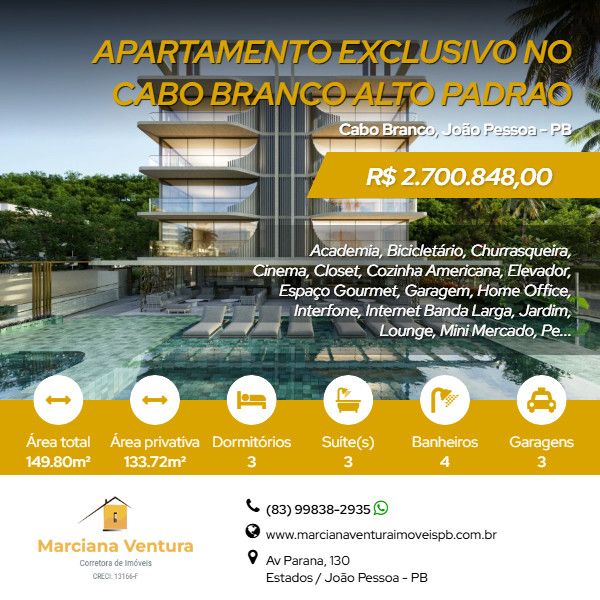 Apartamento Alto Padro - Venda - Cabo Branco - Joo Pessoa - PB