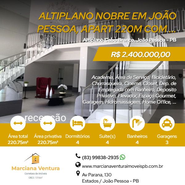 Apartamento Alto Padr�o - Venda - Altiplano Cabo Branco - Jo�o Pessoa - PB